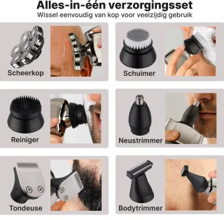 Carewat Glad Pro - Scheerapparaat Mannen - Elektrisch 6-in-1 - Hoofd & Gezicht - Nat & Droog - Trimmer & Tondeuse - Draadloos Opladen