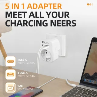 Reisadapter met 2 USB-poorten 2.4A voor Engeland en Duitsland - Universele stopcontactadapter voor Ierland en Groot-Brittannië