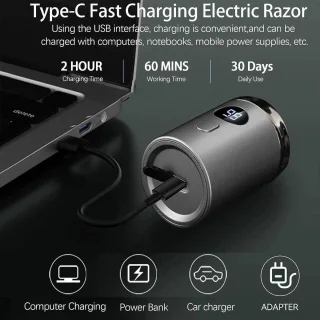 Scheerapparaat - Scheerapparaat mannen - Elektrische Shaver - Mini elektrisch - Scheerapparaat in zakformaat - Waterdicht scheerapparaat - Wasbaar - Draagbaar (grijs)