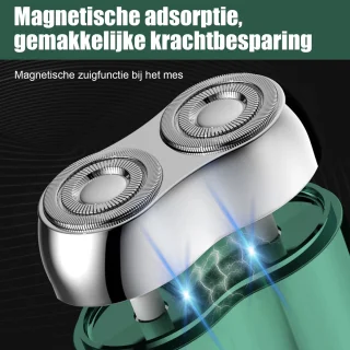 QTTVBTNA - Mini scheerapparaat - 2-Kop magnetisch Scheerapparaat - USB Oplaadbare - Lichtgewicht en Comfortabel - Draagbaar scheerapparaat voor mannen - 7 x 5.3 x 2.5cm - Groen - 1 stuk