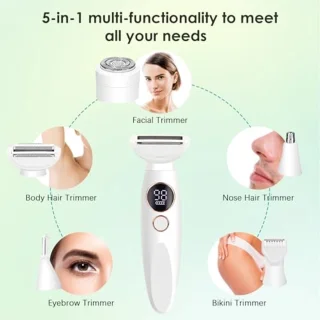Dames Scheerapparaat 5-in-1 - Intiem, Oksels, Bikinilijn & Wenkbrauwen - USB Oplaadbaar