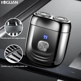 Digitale Miguan 2-Blade Scheerapparaat - Usb Oplaadbare 2-Kop Body Shaver + Baard/Precisietrimmer - Digitale Batterij Indicator - Perfecte Lichaamshaar Verzorging voor Dames en Heren - Kleur: Grijs