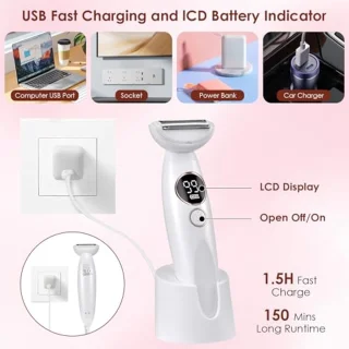 5-in-1 Elektrisch Scheerapparaat voor Dames - Pijnloze Trimmer voor Lichaam, Gezicht en Bikini