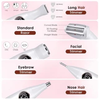 5-in-1 Elektrisch Scheerapparaat voor Dames - Pijnloze Trimmer voor Lichaam, Gezicht en Bikini