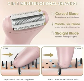 3-in-1 Elektrisch Scheerapparaat voor Dames - Multifunctionele Body Trimmer met IPX7 Waterdicht Ontwerp - Roze Vrouwelijke Scheerapparaat voor Gezicht, Lichaam en Bikini Gebieden