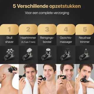 5-in-1 Scheerapparaat voor Mannen - Gezichts- en Hoofdtrimmer, Neustrimmer, Nat en Droog Shaver