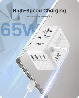 65W Reisadapter Wereldwijd – Universale Stekker met Snelladen voor 200+ Landen