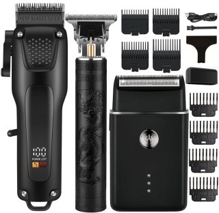 De tondeus - baardtrimmer - 3-delige professionele haar- en baardverzorgingsset voor heren - Draadloze trimmers met LED-display, precisie-trimmer-set, USB-oplaadbare, voor thuis, perfecte mannencadeau in één oogopslag