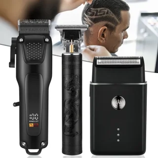 tondeus - baardtrimmer - 3-delige professionele haar- en baardverzorgingsset voor heren - Draadloze trimmers met LED-display, precisie-trimmer-set, USB-oplaadbare, voor thuis, perfecte mannencadeau