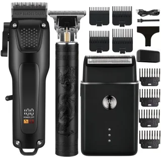 tondeus - baardtrimmer - 3-delige professionele haar- en baardverzorgingsset voor heren - Draadloze trimmers met LED-display, precisie-trimmer-set, USB-oplaadbare, voor thuis, perfecte mannencadeau