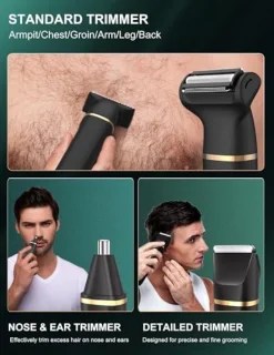 Mannen Body Trimmer 3-in-1 - IPX7 Waterdichte Schaam- en Baltrimmer met Keramische Messen, Oplaadbaar via USB-C, 5 Lengte-instellingen, Neushaartrimmer Inclusief