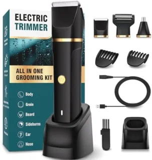Mannen Body Trimmer 3-in-1 - IPX7 Waterdichte Schaam- en Baltrimmer met Keramische Messen, Oplaadbaar via USB-C, 5 Lengte-instellingen, Neushaartrimmer Inclusief