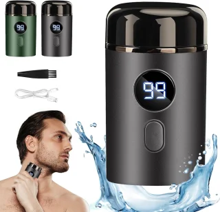 Mini Elektrisch Scheerapparaat - Scheerapparaat Mannen - Mini Elektrische Scheerapparaat - USB Wasbaar Reisnat Droog Scheerapparaat - Met reservemesje - Extra reservemesje - Donkergrijs