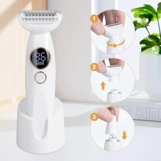 5-in-1 Elektrisch Scheerapparaat voor Vrouwen - Waterdicht IPX7 - USB Oplaadbaar - Complete Scheerset met Verwisselbare Koppen voor Gezicht, Wenkbrauwen, Lichaam en Bikinizone - Wit