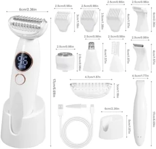 5-in-1 Elektrisch Scheerapparaat voor Vrouwen - Waterdicht IPX7 - USB Oplaadbaar - Complete Scheerset met Verwisselbare Koppen voor Gezicht, Wenkbrauwen, Lichaam en Bikinizone - Wit