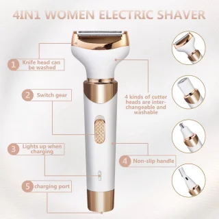 Elektrisch scheerapparaat voor vrouwen - 4-in-1 elektrisch scheerapparaat voor vrouwen - Pijnloos intiem scheerapparaat - Haartrimmer voor gezicht, neus, oksels, intieme zone, bikinilijn - Natte en droge ontharing - Oplaadbaar