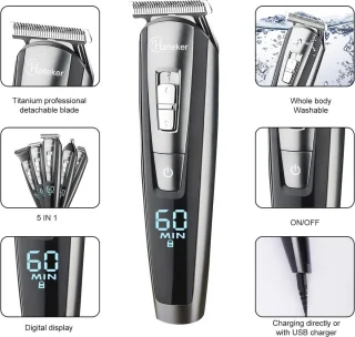 5-in-1 Baard- en Haartimmer Set - Waterdichte Tondeuse met Verstelbare Kammen