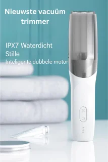 Nuvado Vacuüm Tondeuse Hoofdhaar- Wit - Trimmer- sterke motor - Ingebouwde afzuiging voor snor - Baard - Gezichtshaar- Precisie -Trimmer- Waterdicht - Lange batterij duur - Schoonmaken onder de douche