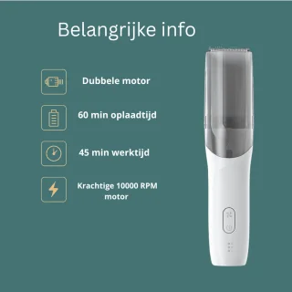 Nuvado Vacuüm Tondeuse Hoofdhaar- Wit - Trimmer- sterke motor - Ingebouwde afzuiging voor snor - Baard - Gezichtshaar- Precisie -Trimmer- Waterdicht - Lange batterij duur - Schoonmaken onder de douche