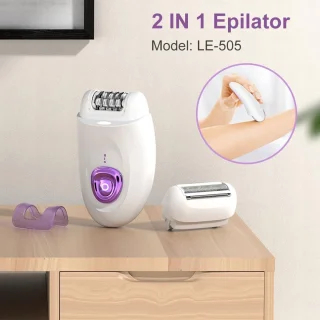 Elektrisch scheerapparaat voor dames met scheerkop en trimmer 2 in 1, elektrisch scheerapparaat en epilator voor gezicht, benen, armen, bikinilijn