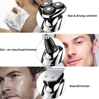 HATTEKER Professioneel 3-in-1 Scheerapparaat voor Mannen – Nat & Droog – Baardtrimmer, Precisietrimmer & Neustrimmer