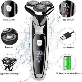 HATTEKER Professioneel 3-in-1 Scheerapparaat voor Mannen – Nat & Droog – Baardtrimmer, Precisietrimmer & Neustrimmer