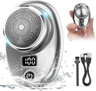 Draagbare mini-elektrische scheermachine met aluminium ring en LED-display Geschikt voor mannen, USB-oplaadbaar, waterdicht, draagbaar elektrisch scheerapparaat, eenvoudig te gebruiken, met één druk op de knop
