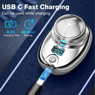 Draagbare mini-elektrische scheermachine met aluminium ring en LED-display Geschikt voor mannen, USB-oplaadbaar, waterdicht, draagbaar elektrisch scheerapparaat, eenvoudig te gebruiken, met één druk op de knop