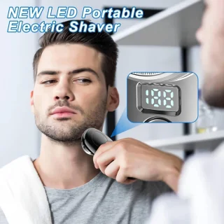 Draagbare mini-elektrische scheermachine met aluminium ring en LED-display Geschikt voor mannen, USB-oplaadbaar, waterdicht, draagbaar elektrisch scheerapparaat, eenvoudig te gebruiken, met één druk op de knop