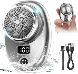 Draagbare mini-elektrische scheermachine met aluminium ring en LED-display Geschikt voor mannen, USB-oplaadbaar, waterdicht, draagbaar elektrisch scheerapparaat, eenvoudig te gebruiken, met één druk op de knop