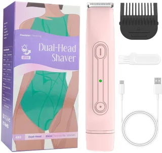 Oplaadbaar elektrisch scheerapparaat voor vrouwen, 2-in-1 elektrisch scheerapparaat, pijnloos scheerapparaat voor intieme zones, nat en droog, waterdicht scheerapparaat voor gezicht, oksels, benen en armen