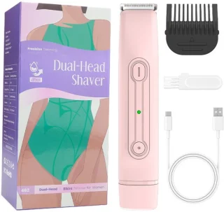 Oplaadbaar elektrisch scheerapparaat voor vrouwen, 2-in-1 elektrisch scheerapparaat, pijnloos scheerapparaat voor intieme zones, nat en droog, waterdicht scheerapparaat voor gezicht, oksels, benen en armen