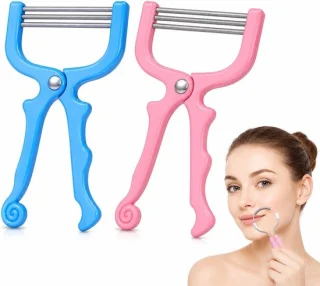 2 stuks gezichtshilator voor vrouwen, handmatige epilator met veer, roze en blauw