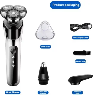 3in1 USB Oplaadbaar Scheerapparaat met Baard- en Neustrimmer Zilver Chrome