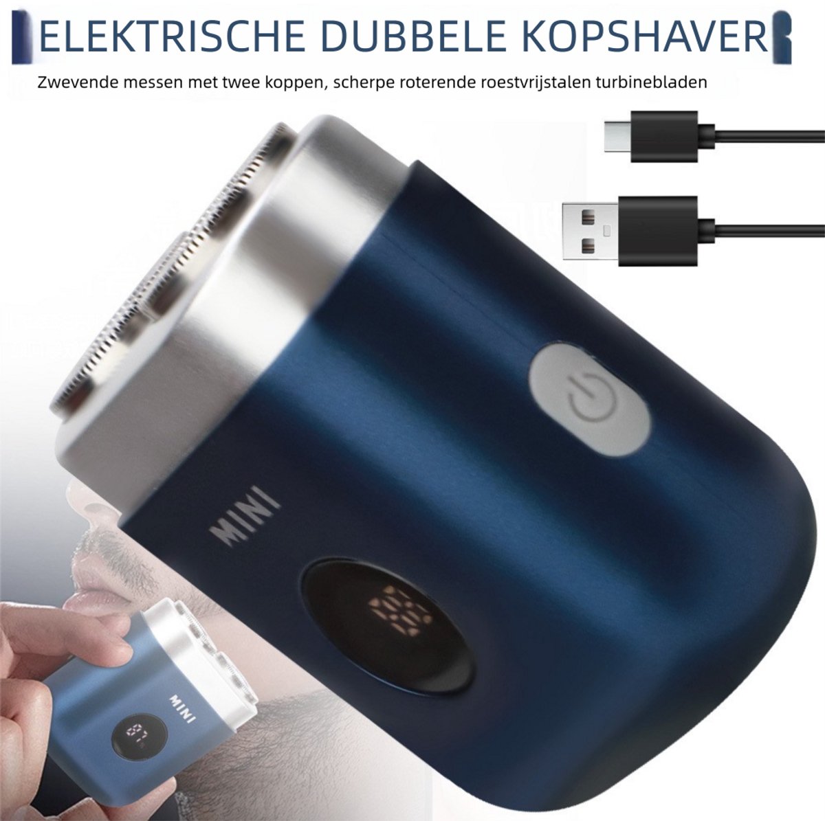 Bedee Mini Elektrisch Scheerapparaat 3D Dubbel Ringmes Oplaadbaar