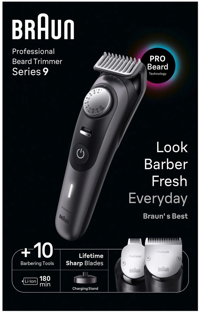 De Braun BeardTrimmer 9 BT9421 baardtrimmer zwart in één oogopslag