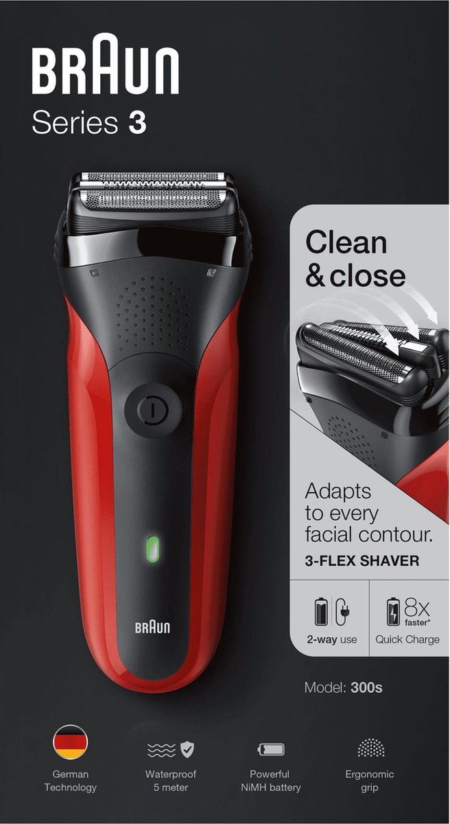 De Braun Series 3 300s Elektrisch Scheerapparaat Rood in één oogopslag