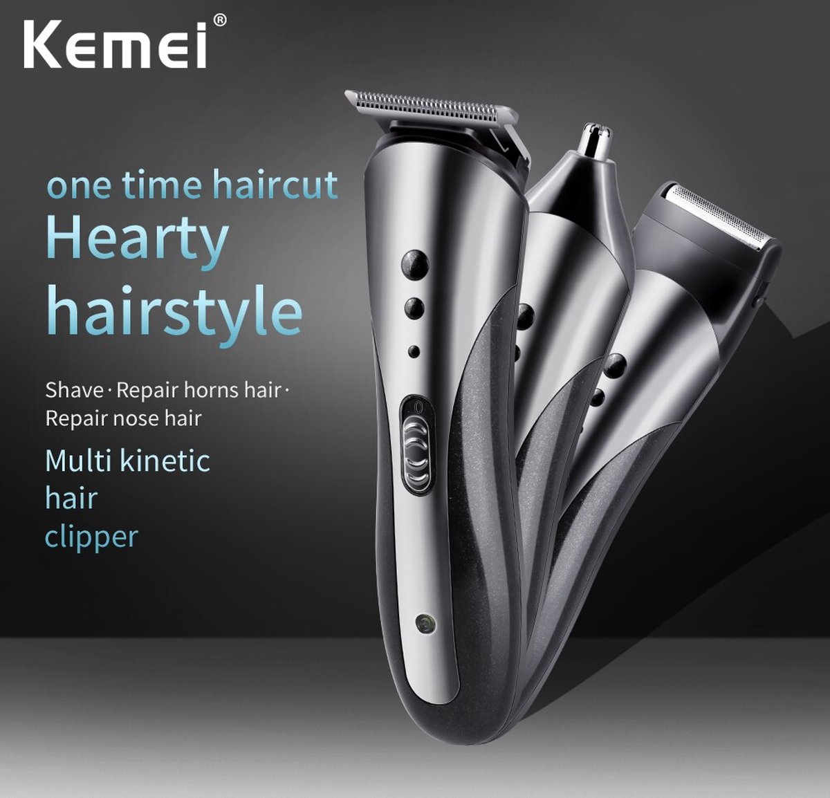 Kemei 3in1 USB Oplaadbare Trimmer Set Zilver/Zwart
