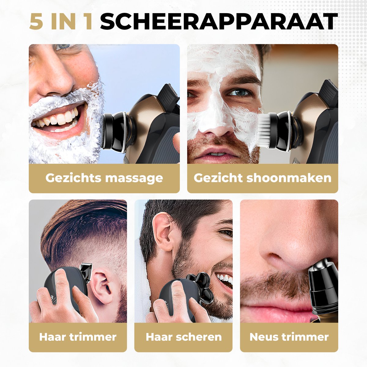 Merk 5-in-1 Draadloos Scheerapparaat Met 5 Opzetstukken