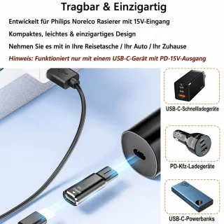 Oplaadadapter voor scheerapparaat met type C