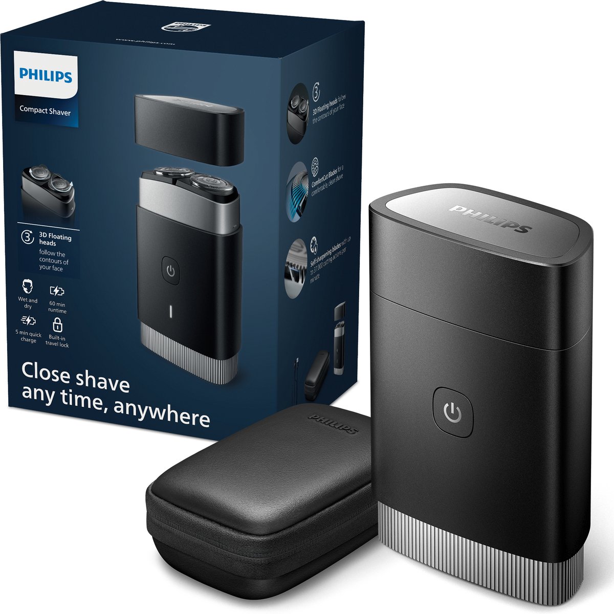De Philips PQ888/06 Portable Shaver Zwart in één oogopslag
