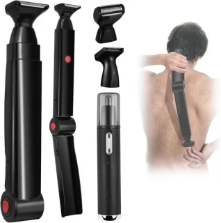 Rughaartrimmer voor mannen, elektrisch scheerapparaat met lange verstelbare handgreep, zwart