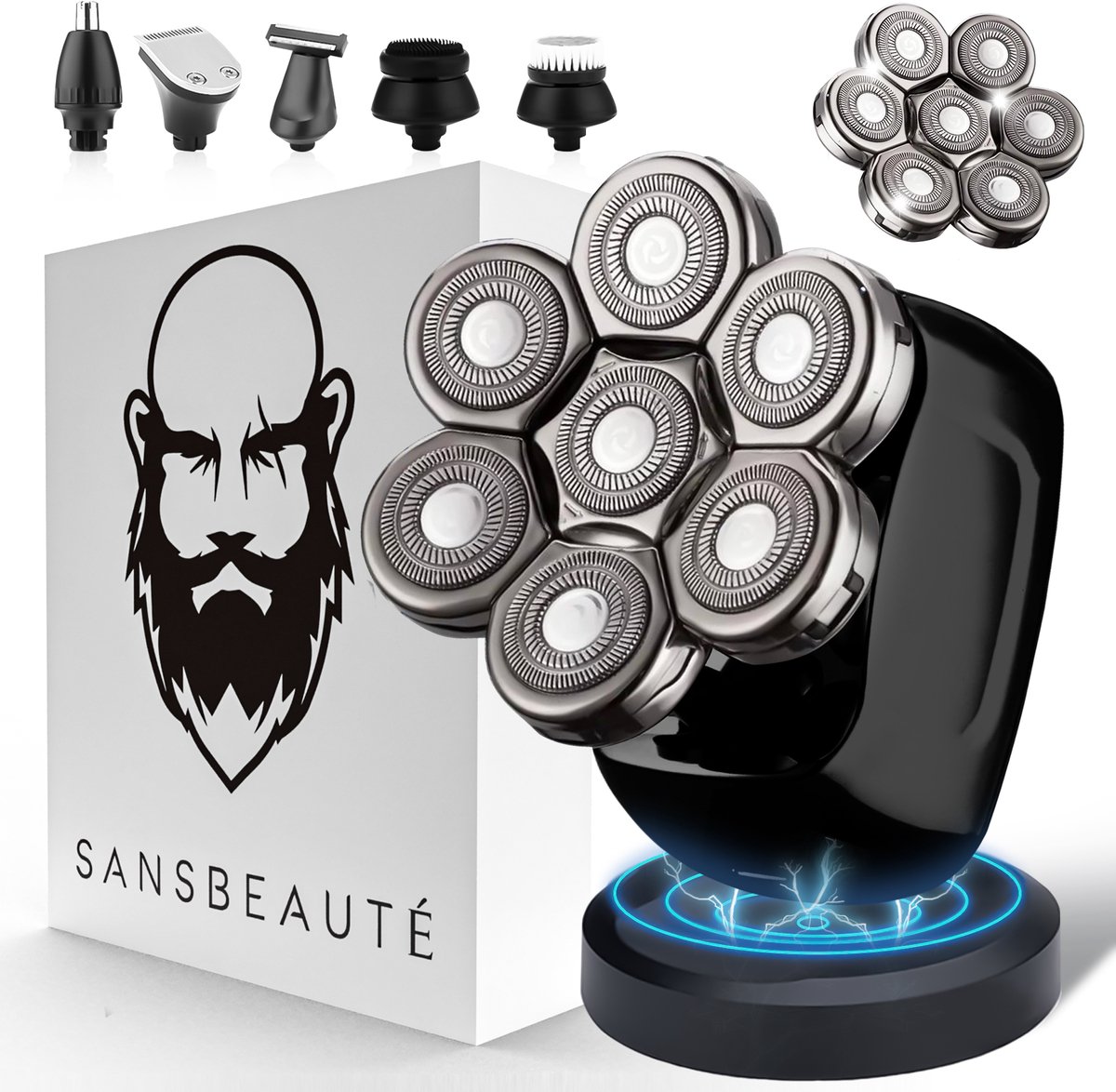 De Sansbeauté SkullSharp PRO 6-in-1 Elektrisch Scheerapparaat & Trimmer in één oogopslag