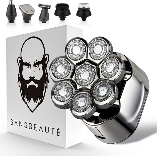 Sansbeauté SkullSharp PRO 6-in-1: Pijnvrij scheren met 8 koppen