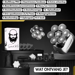 Sansbeauté SkullSharp PRO 6-in-1 Scheerapparaat met Extra Scheerkop