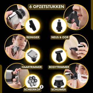 Sansbeauté SkullSharp PRO 6-in-1 Scheerapparaat met Trimmer en Extra Scheerkop