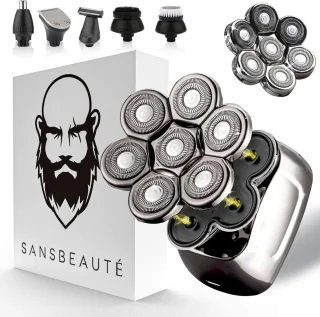Sansbeauté SkullSharp PRO 6-in-1 Scheerapparaat met Trimmer en Extra Scheerkop