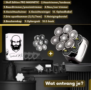 Sansbeauté SkullSharp PRO 6-in-1 Scheerapparaat met Trimmer en Extra Scheerkop