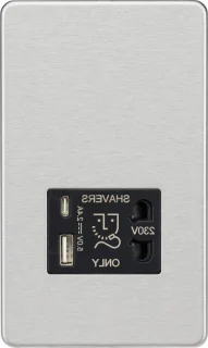 Scheerapparaat stopcontact dubbel usb geborsteld chroom zwart
