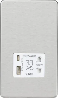 Scheerapparaat stopcontact met usb, geborsteld chroom wit